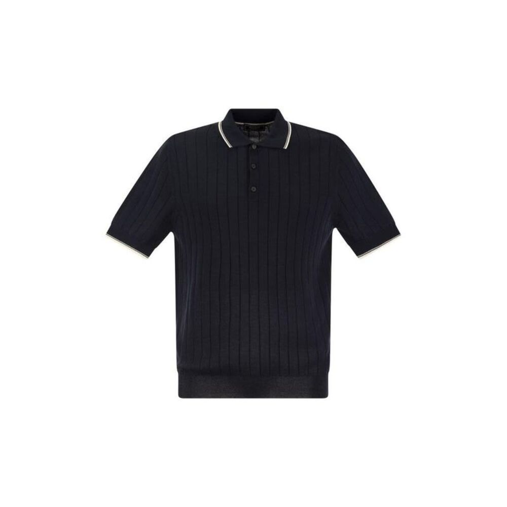 PESERICO Men's Knitted Polo Shirt with Vertical Stripes Men BLUE/BEIGE T-Shirts